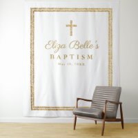 Elegante Cruz Dourada Batismo Fotografia Backdrop