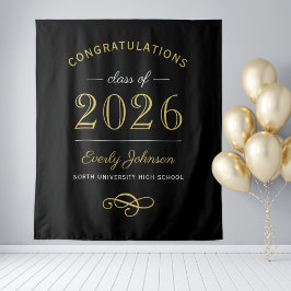 Tapete De Parede Elegante Dourado Preto Fundo da Turma de 2026