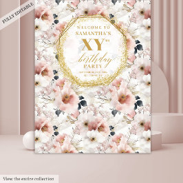 Tapete De Parede Elegante Estande de Fotos de Aniversário com Flora