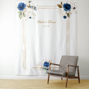Tapete De Parede Elegante Estande de Fotos de Casamento Floral Azul