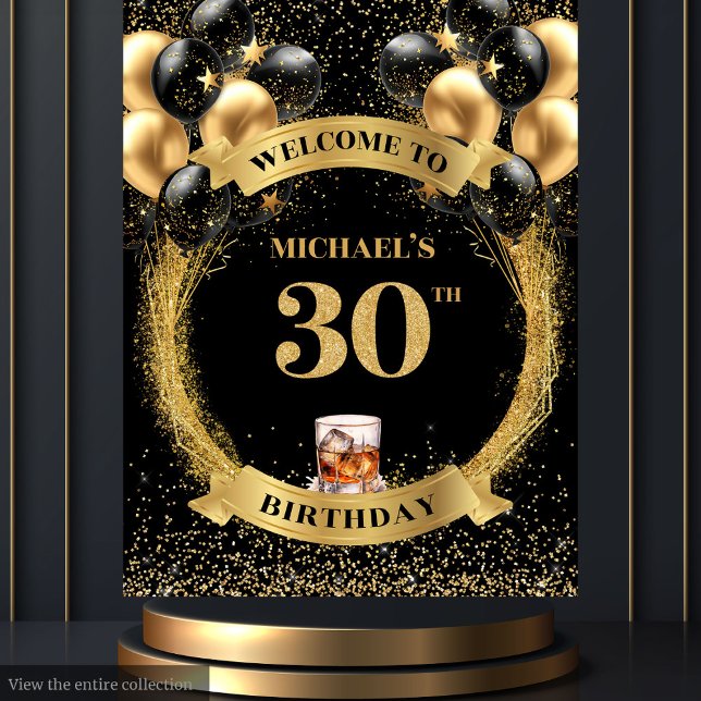 Tapete De Parede Elegante Faixa de Uísque para Aniversário de 30 An (Stylish 30th Man's Birthday Whiskey Banner Tapestry)