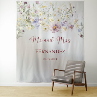 Tapete De Parede Elegante Floral Autumn, Sr. e Sra. Wedding Backdro