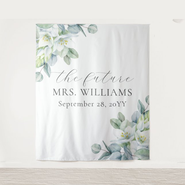 Tapete De Parede Elegante Greenery Future Sra. Photo Booth Backdrop (Frente)