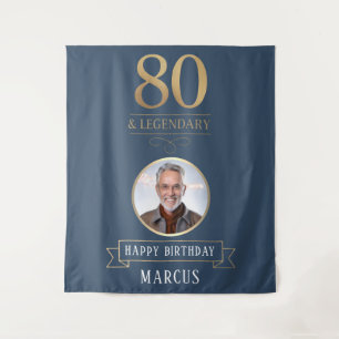 Tapete De Parede Elegante Marinho e Dourado 80º e Aniversário Lendá