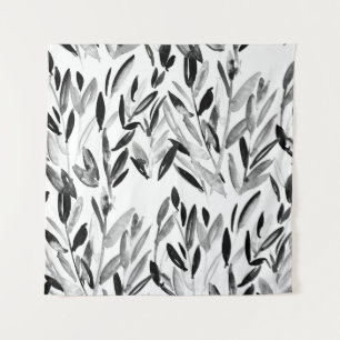 Tapete De Parede Elegante Monocromo: Padrão de Folhas Naturais