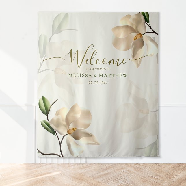 Tapete De Parede Elegante Oriental White Magnolia Bem-Vindo (Elegant Oriental White Magnolia Welcome Tapestry)