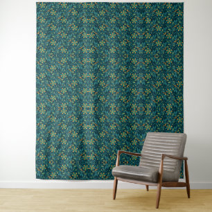 Tapete De Parede Elegante padrão floral em amarelo e azul turquesa