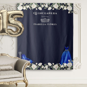 Tapete De Parede Elegante Quinceanera Floral Princess Dark Blue