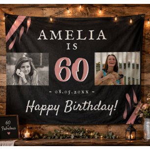 Tapete De Parede Elegante Rosa Preto Aniversário de 60 anos 2 Foto