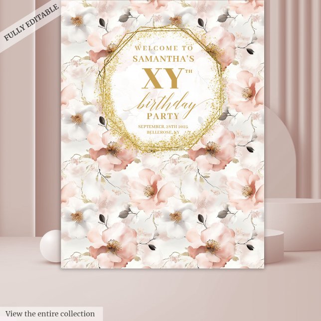 Tapete De Parede Elegante Rosa Rosa Ivory Dourado Panorama (Elegant Dusty Pink Ivory Gold Birthday Backdrop

)