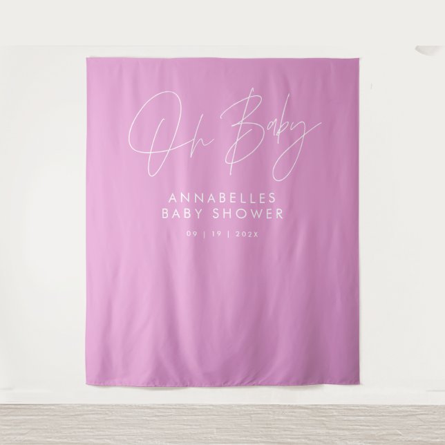 Tapete De Parede elegante rosa rosa-rosa com script de chá de frald (Frente)