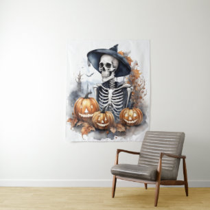 Tapete De Parede Elegante Skeleton Halloween Watercolor