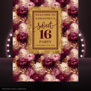Tapete De Parede Elegante Sweet 16 Blush Burgundy Dourado Party Bac