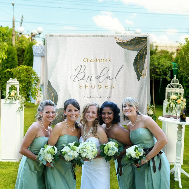 Tapete De Parede Elegante Verde Dourado Chá de panela de Aquarela (Criador carregado)