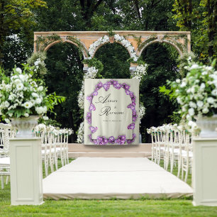 Tapete De Parede Elegantes Flores de Lilás Roxo em Cetim e Linho co
