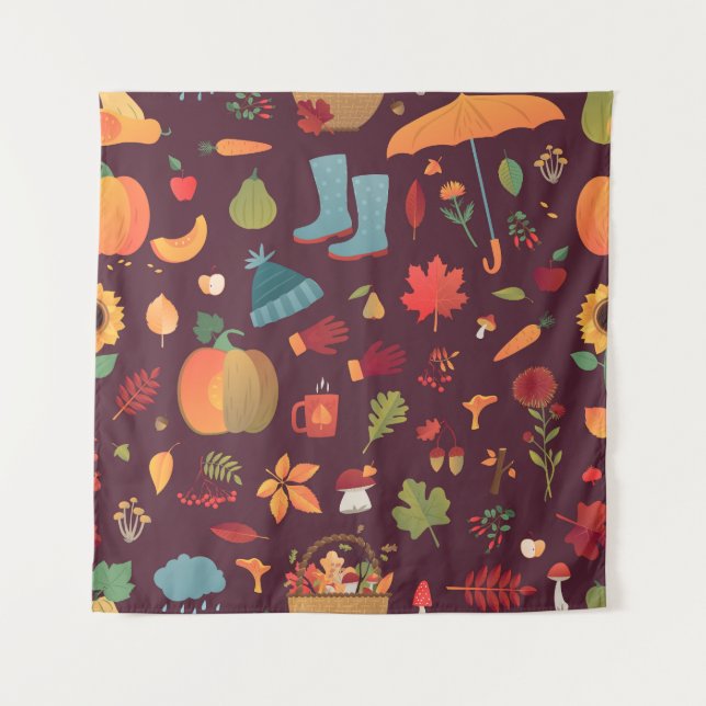 Tapete De Parede Elementos do outono, fundo escuro, colheita (Frente)