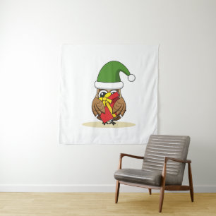 Tapete De Parede Elf Owl de Natal com Presente