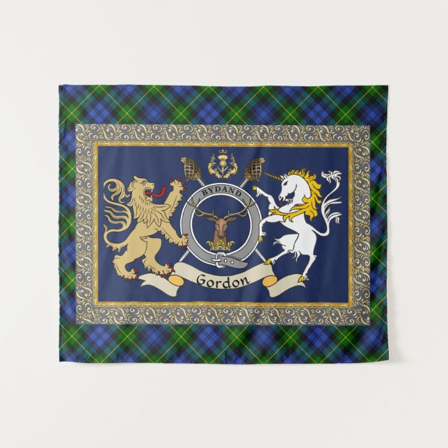 Tapete De Parede Emblema e Tartan do Clã Gordon (Frente (Horizontal))