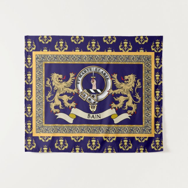 Tapete De Parede Emblema Personalizado do Clã Bain Azul (Frente (Horizontal))