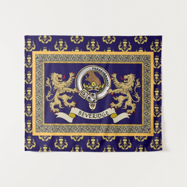 Tapete De Parede Emblema Personalizado do Clã Beveridge Azul (Frente (Horizontal))