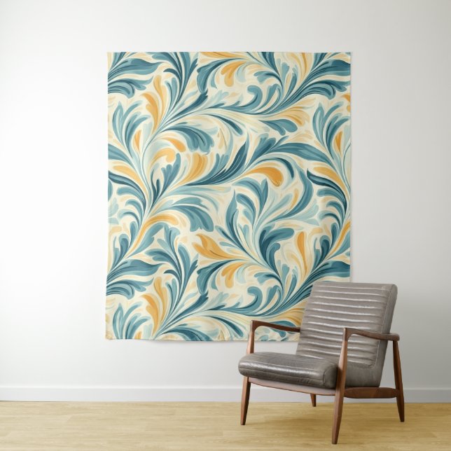 Tapete De Parede Emerald Green e Dourada Paisley Leaf Pattern (In Situ)