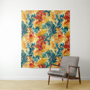 Tapete De Parede Emerald Green e Douradas folhas de Abstrato Paisle