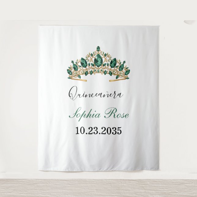 Tapete De Parede Emerald Green Gold Tiara Quinceañera Tapestry (Frente)