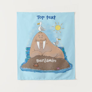 Tapete De Parede Engraçado ilustração do desenho animado de morsa f