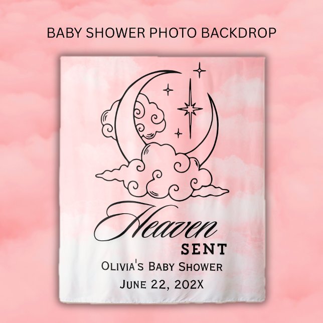 Tapete De Parede Enviado do Céu Rosa Lua Estrelas Chá de Bebê  (Heaven Sent Pink Moon Stars Baby Shower Tapestry)