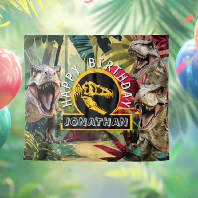 Tapete De Parede Epic Dino Birthday Backdrop (Immerse guests in a prehistoric adventure filled with vibrant colors and roaring fun. )