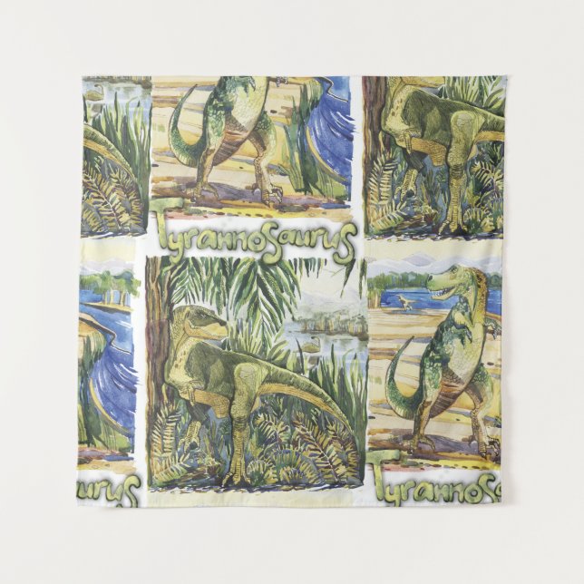 Tapete De Parede Era do Dinossauro: Ilustração de Paisagem de Aquar (Frente)
