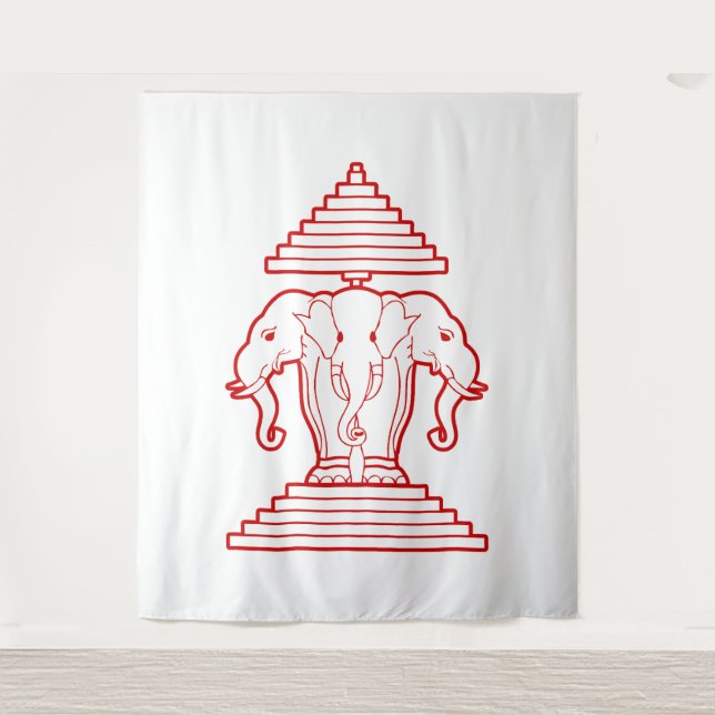 Tapete De Parede Erawan Three Headed Elephant Lao / Laos Flag (Frente)
