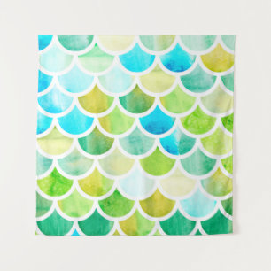 Tapete De Parede Escala de sereia. Balanças de peixe de aquarelas.