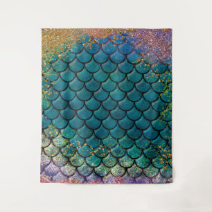 Tapete De Parede Escamas de Peixe Serena Glam Teal Roxo Dourado Bri
