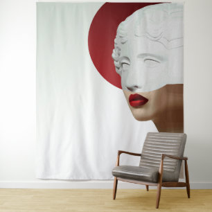 Tapete De Parede Escultura Clássica Minimalista Círculo Vermelho Mo
