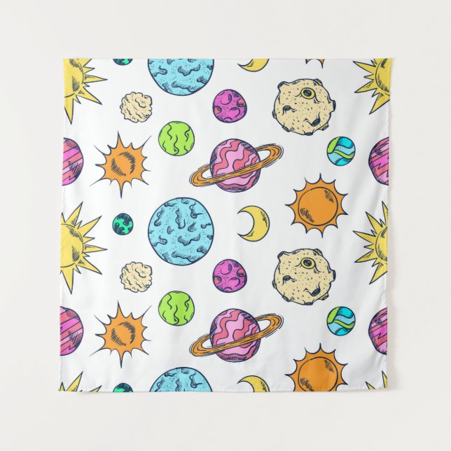 Tapete De Parede Espaços Doodles Fundo Cósmico (Frente)