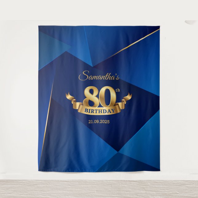 Tapete De Parede Espanhol de 80 de aniversário do chic azul (Frente)