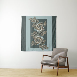 Tapete De Parede Espirais de Arte Fractal Azul-abstrato Beige