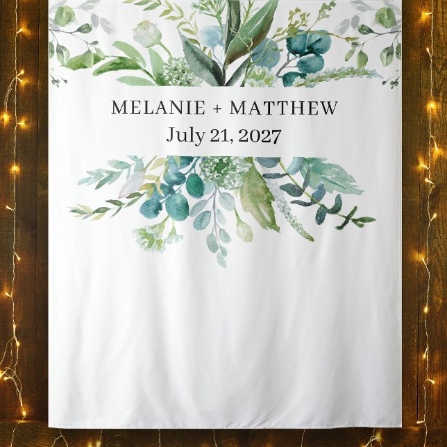 Tapete De Parede Esquema de Casamento Eucalyptus Greenery (Stylishly Personalize with the Bride & Groom's Names and Date.)