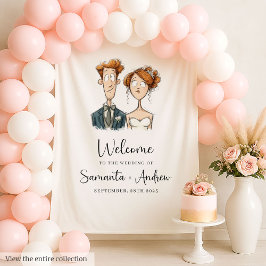 Tapete De Parede Esquema de Invasão Watercolor Quirky Casal Bride