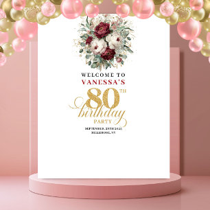 Tapete De Parede Estandarte de Aniversário de 80 Anos Glam Blush Bu