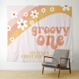 Tapete De Parede Estandarte de Aniversário Groovy One Retro Daisy