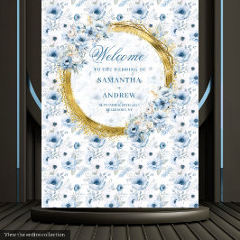 Tapete De Parede Estandarte de Casamento Clássico em Aquarela Azul