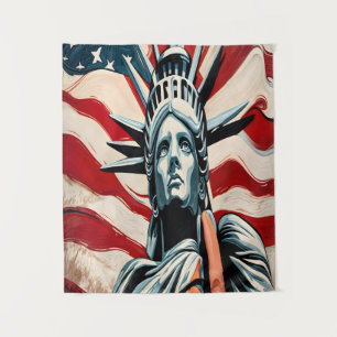 Tapete De Parede Estátua Moderna da Liberdade com Arte de Bandeira