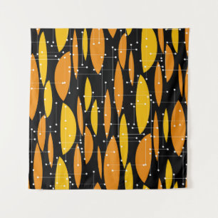 Tapete De Parede Estilo atômico, padrão geométrico laranja preto.