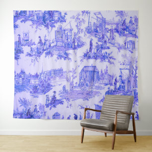 Tapete De Parede Estilo Russo de Chinoiserie Azul Branco Francês