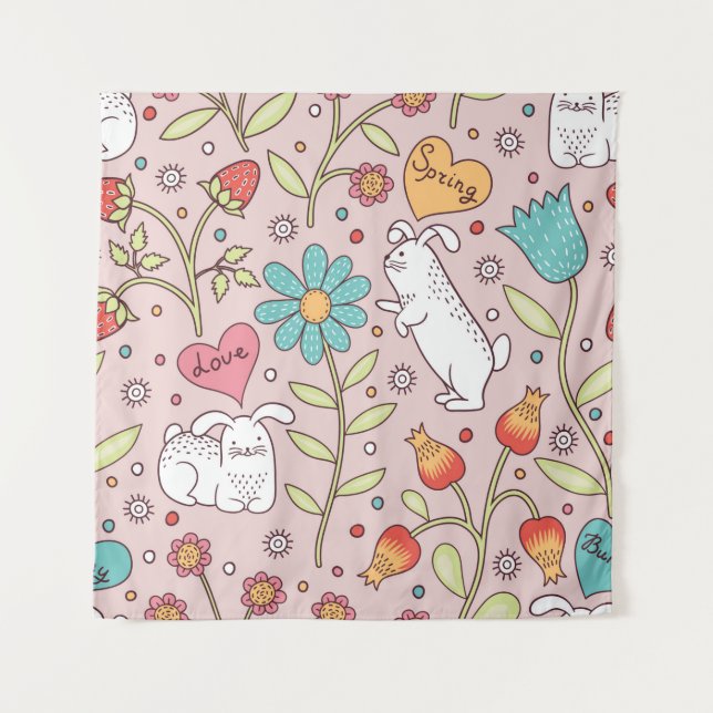 Tapete De Parede Estilo sem costura bonito com coelhos (Frente)