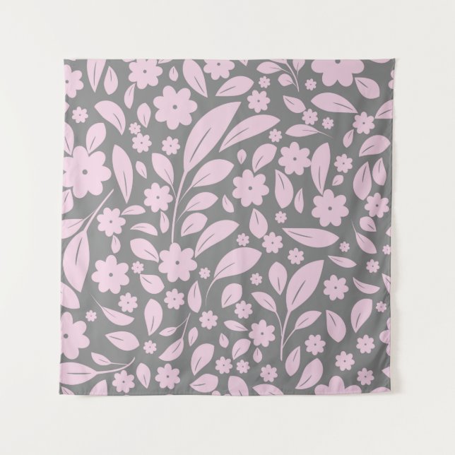 Tapete De Parede Estilos de vindima sem costura com flores rosa e f (Frente)