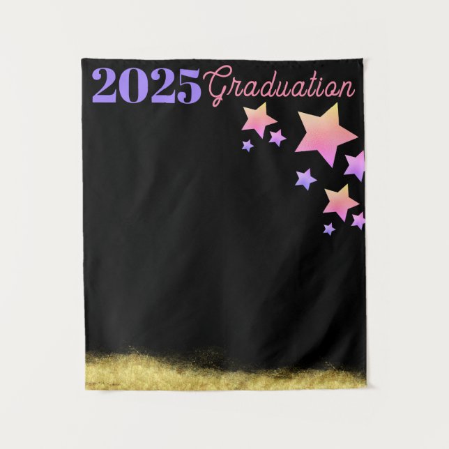 Tapete De Parede Estrelas Arco-íris  Fundo de Formatura Dourado (Frente)