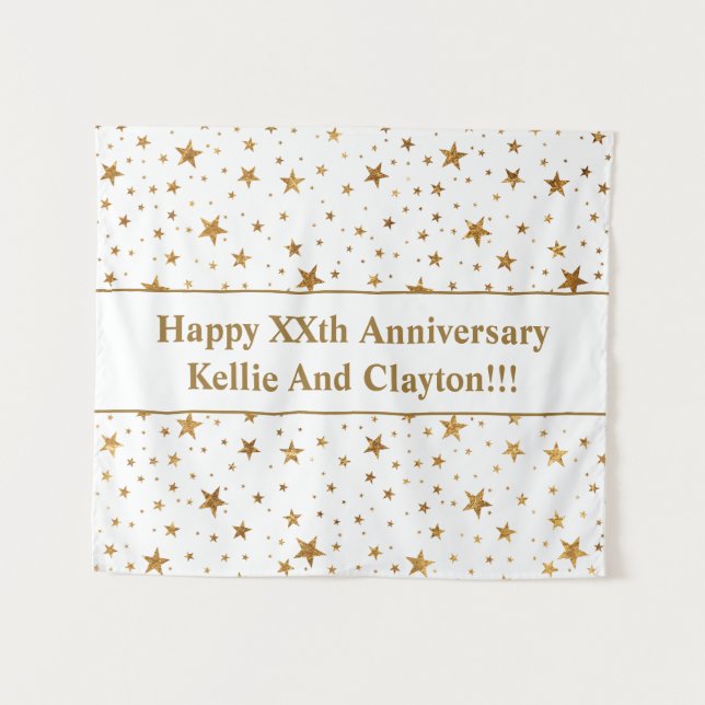 Tapete De Parede Estrelas Brancas/Douradas Personalizadas com Anive (Frente (Horizontal))